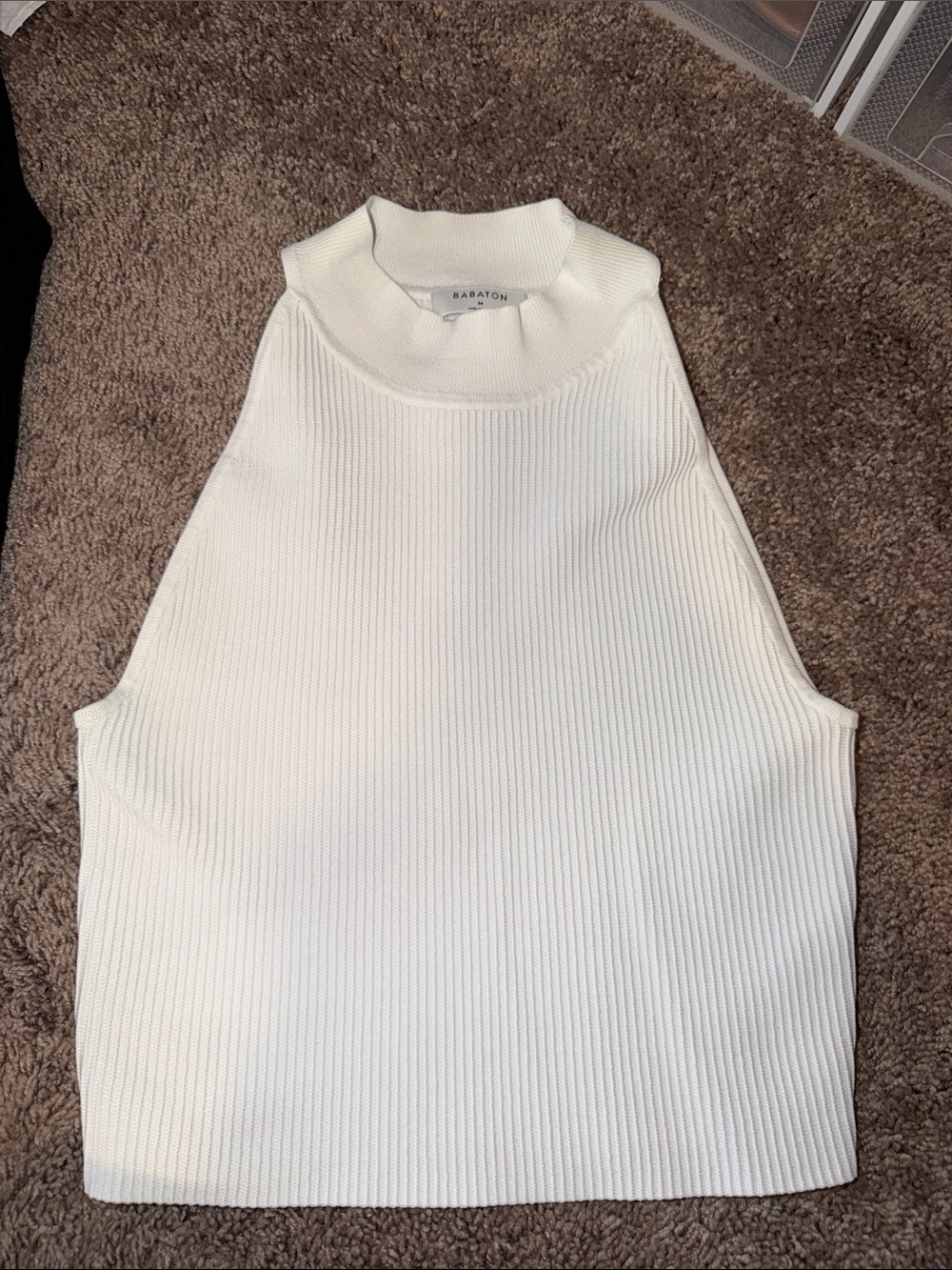 Babaton Cream Ribbed Mock Neck Sleeveless Camisole